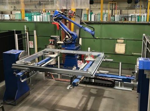 An industrial robot at work in a facility