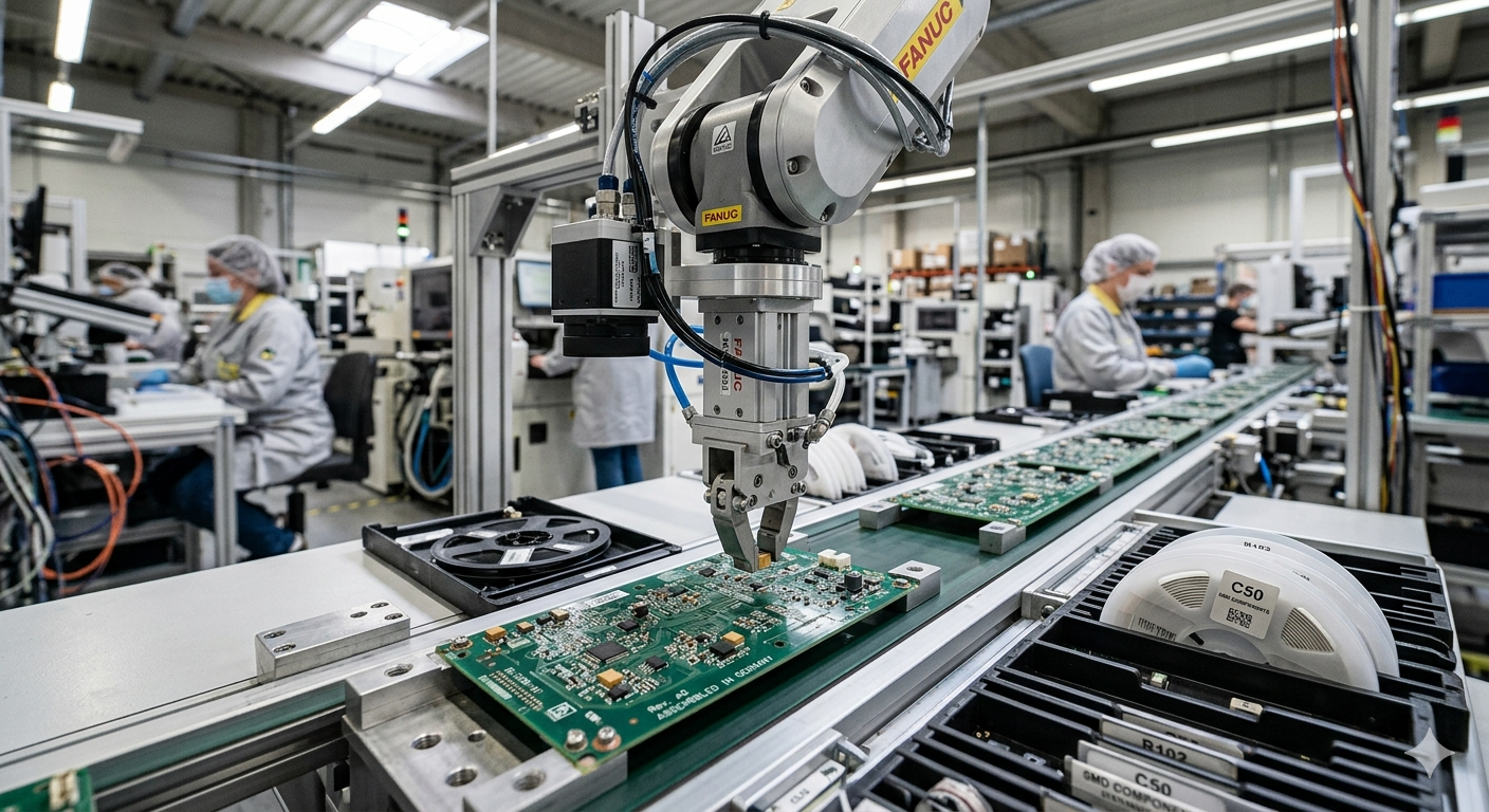 Industrial robots automating automotive manufacturing processes on an assembly line